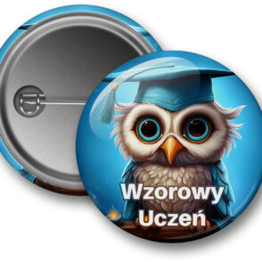 przypinka Wzorowy Uczeń, pin Wzorowy Uczeń, button Wzorowy Uczeń, nagroda dla ucznia, prezent dla ucznia, upominek szkolny, sowa, sowa absolwent, przypinka szkolna, motywacja dzieci, wyróżnienie ucznia, zakończenie roku, gadżet dla ucznia, akcesoria szkolne, sklep z nagrodami