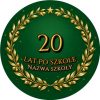 Wzór: Przypinka 20 Lat po Szkole – napis 20 lat po szkole i pole nazwa szkoły na eleganckiej grafice