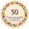 Wzór: Przypinka 50 Lat Minęło Konfetti – napis 50 lat minęło i pole klasa na eleganckiej grafice