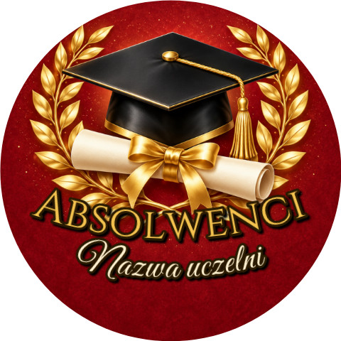 Wzór: Przypinka Absolwenci Uczelni – napis Absolwenci i pole nazwa uczelni na eleganckiej grafice