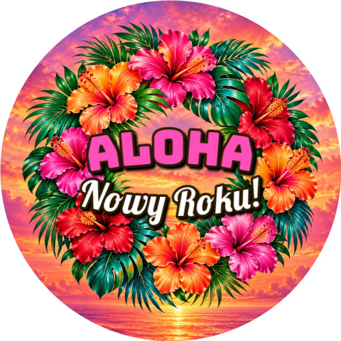 Wzór: Przypinka Aloha Nowy Roku – sylwestrowa grafika z napisem Aloha Nowy Roku!