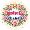 Wzór: Przypinka Babcia jak z Bajki – pastelowa grafika z napisem Babcia jak z bajki