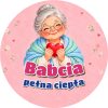 Wzór: Przypinka Babcia Pełna Ciepła – pastelowa grafika z napisem Babcia pełna ciepła