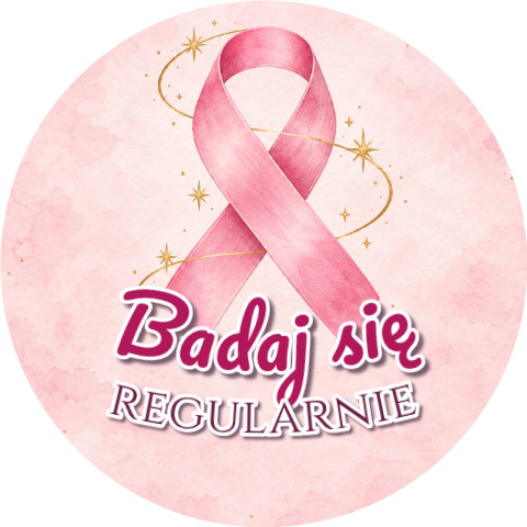 Wzór: Przypinka Badaj Się Regularnie – grafika z napisem Badaj się regularnie