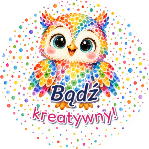 Wzór: Przypinka Bądź Kreatywny – grafika z napisem Bądź kreatywny!