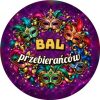 Wzór: Przypinka Bal Przebierańców – sylwestrowa grafika z napisem Bal przebierańców