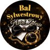 Wzór: Przypinka Bal Sylwestrowy Muszka i Frak – napis Bal Sylwestrowy i pole miejsce na sylwestrowej grafice