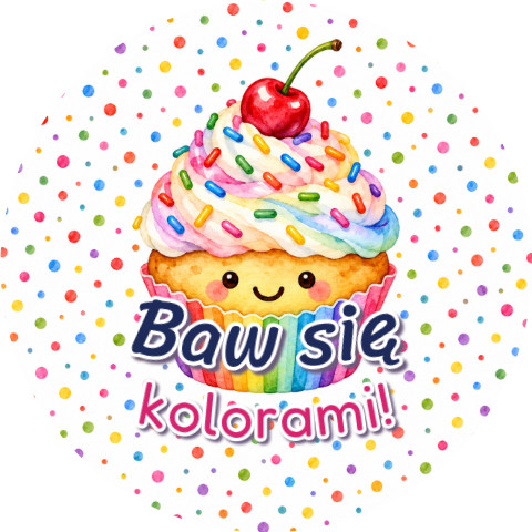 Wzór: Przypinka Baw Się Kolorami – grafika z napisem Baw się kolorami!