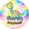 Wzór: Przypinka Baw Się Kropkami – grafika z napisem Baw się kropkami!