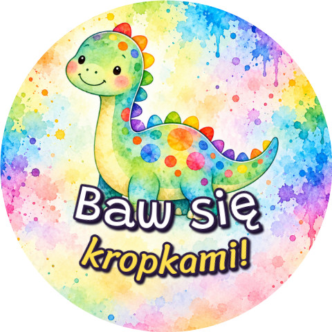 Wzór: Przypinka Baw Się Kropkami – grafika z napisem Baw się kropkami!