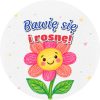 Wzór: Przypinka Bawię Się i Rosnę Kredkowy Kwiatek – grafika z napisem Bawię się i rosnę!