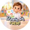 Wzór: Przypinka Bawię Się i Uczę Chłopiec z Rysunkiem – grafika z napisem Bawię się i uczę!