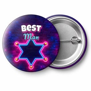 Przypinka Best Man Neonowa Gwiazda Szeryfa: przypinka na wieczór kawalerski z napisem Best Man – przód i aluminiowy tył z agrafką