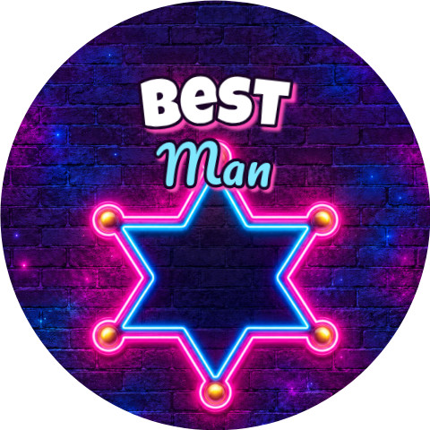 Wzór: Przypinka Best Man Neonowa Gwiazda Szeryfa – grafika z napisem Best Man