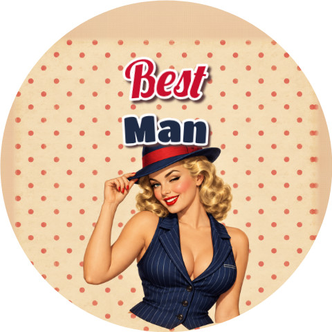 Wzór: Przypinka Best Man Pin-up w Kapeluszu Fedora – grafika z napisem Best Man