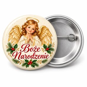 Przypinka Boże Narodzenie Anioł: przypinka na Boże Narodzenie z napisem Boże Narodzenie – przód i aluminiowy tył z agrafką