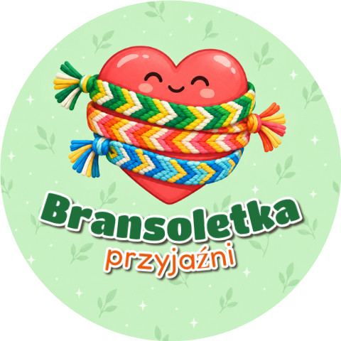 Wzór: Przypinka Bransoletka Przyjaźni – grafika z napisem Bransoletka przyjaźni