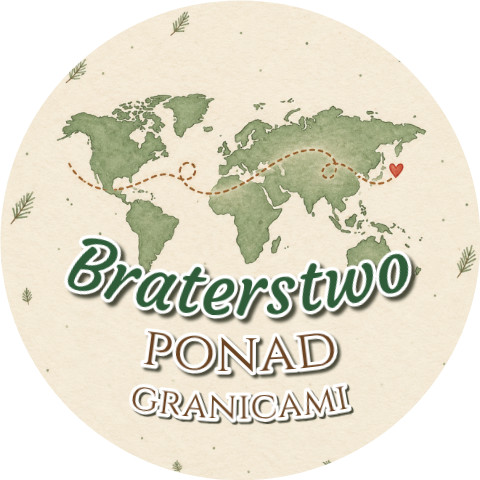 Wzór: Przypinka Braterstwo ponad Granicami – grafika z napisem Braterstwo ponad granicami