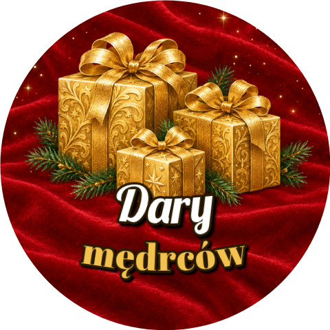 Wzór: Przypinka Dary Mędrców – grafika z napisem Dary mędrców