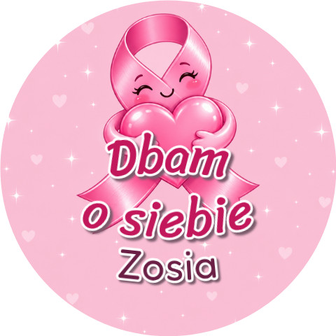 Wzór: Przypinka Dbam o Siebie Imię Przytulas – napis Dbam o siebie i pole imię