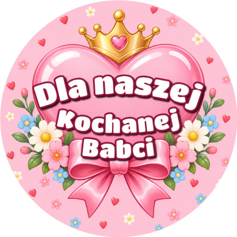 Wzór: Przypinka Dla Naszej Kochanej Babci – pastelowa grafika z napisem Dla naszej Kochanej Babci