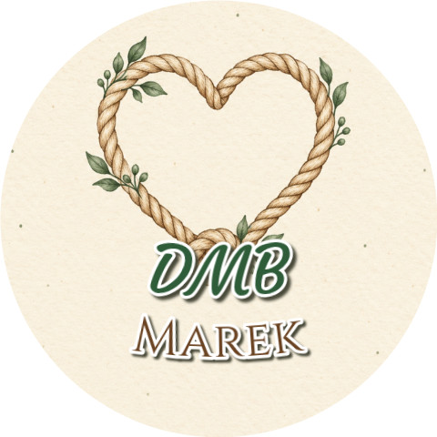 Wzór: Przypinka DMB Imię Serce z Liny – napis DMB i pole imię