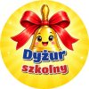 Wzór: Przypinka Dyżur Szkolny Dzwonek – kolorowa grafika z napisem Dyżur szkolny