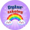 Wzór: Przypinka Dyżur Szkolny Tęcza – kolorowa grafika z napisem Dyżur szkolny