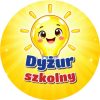 Wzór: Przypinka Dyżur Szkolny Żarówka – kolorowa grafika z napisem Dyżur szkolny