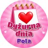 Wzór: Przypinka Dyżurna Dnia z Kalendarzem – napis Dyżurna dnia i pole imię na kolorowej grafice