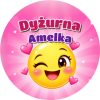 Wzór: Przypinka Dyżurna Emotka z Imieniem – napis Dyżurna i pole imię na kolorowej grafice