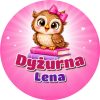 Wzór: Przypinka Dyżurna Sowa na Książkach – napis Dyżurna i pole imię na kolorowej grafice