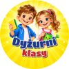 Wzór: Przypinka Dyżurni Klasy Dzieci – kolorowa grafika z napisem Dyżurni klasy