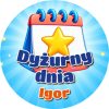 Wzór: Przypinka Dyżurny Dnia z Kalendarzem – napis Dyżurny dnia i pole imię na kolorowej grafice