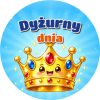 Wzór: Przypinka Dyżurny Dnia Złota Korona – kolorowa grafika z napisem Dyżurny dnia