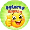 Wzór: Przypinka Dyżurny Emotka z Imieniem – napis Dyżurny i pole imię na kolorowej grafice
