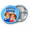 Przypinka Dyżurny Klasy z Dziećmi: przypinka dla dyżurnego z napisem Dyżurny klasy oraz polem klasa (np. klasa 2b) – przód i aluminiowy tył z agrafką