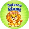 Wzór: Przypinka Dyżurny Klasy z Lwem – napis Dyżurny klasy i pole klasa na kolorowej grafice