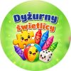 Wzór: Przypinka Dyżurny Świetlicy Zabawki – kolorowa grafika z napisem Dyżurny świetlicy
