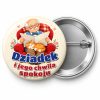 Przypinka Dziadek i Jego Chwila Spokoju: przypinka na Dzień Babci i Dziadka z napisem Dziadek i jego chwila spokoju – przód i aluminiowy tył z agrafką