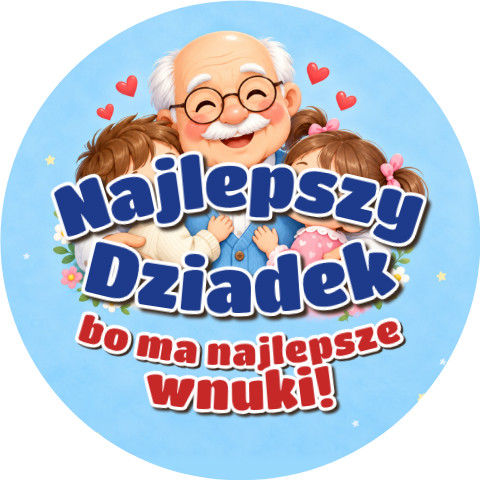 Wzór: Przypinka Dziadek ma Najlepsze Wnuki – pastelowa grafika z napisem Najlepszy Dziadek bo ma najlepsze wnuki!