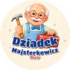 Wzór: Przypinka Dziadek Majsterkowicz – napis Dziadek Majsterkowicz i pole imię na pastelowej grafice