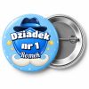 Przypinka Dziadek Numer Jeden: przypinka na Dzień Babci i Dziadka z napisem Dziadek nr 1 oraz polem imię (np. Romek) – przód i aluminiowy tył z agrafką