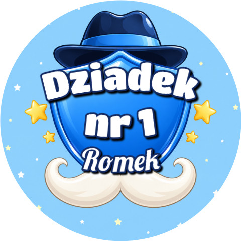 Wzór: Przypinka Dziadek Numer Jeden – napis Dziadek nr 1 i pole imię na pastelowej grafice