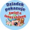Wzór: Przypinka Dziadek Pokazuje Świat – pastelowa grafika z napisem Dziadek pokazuje świat z innej strony