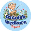 Wzór: Przypinka Dziadek Wędkarz z Imieniem – napis Dziadek Wędkarz i pole imię na pastelowej grafice