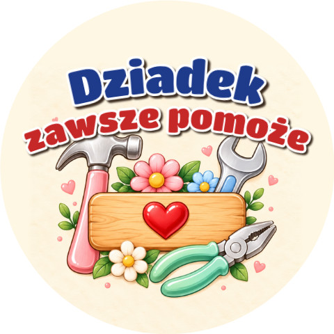 Wzór: Przypinka Dziadek Zawsze Pomoże – pastelowa grafika z napisem Dziadek zawsze pomoże