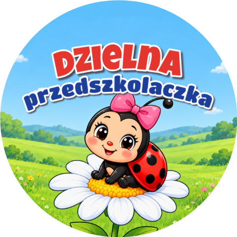 Wzór: Przypinka Dzielna Przedszkolaczka Biedronka z Kokardą – grafika z napisem Dzielna przedszkolaczka