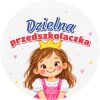 Wzór: Przypinka Dzielna Przedszkolaczka Kredkowa Księżniczka – grafika z napisem Dzielna przedszkolaczka