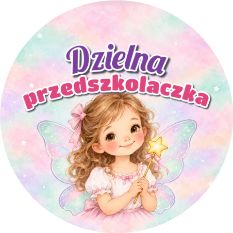 Wzór: Przypinka Dzielna Przedszkolaczka Mała Wróżka – grafika z napisem Dzielna przedszkolaczka